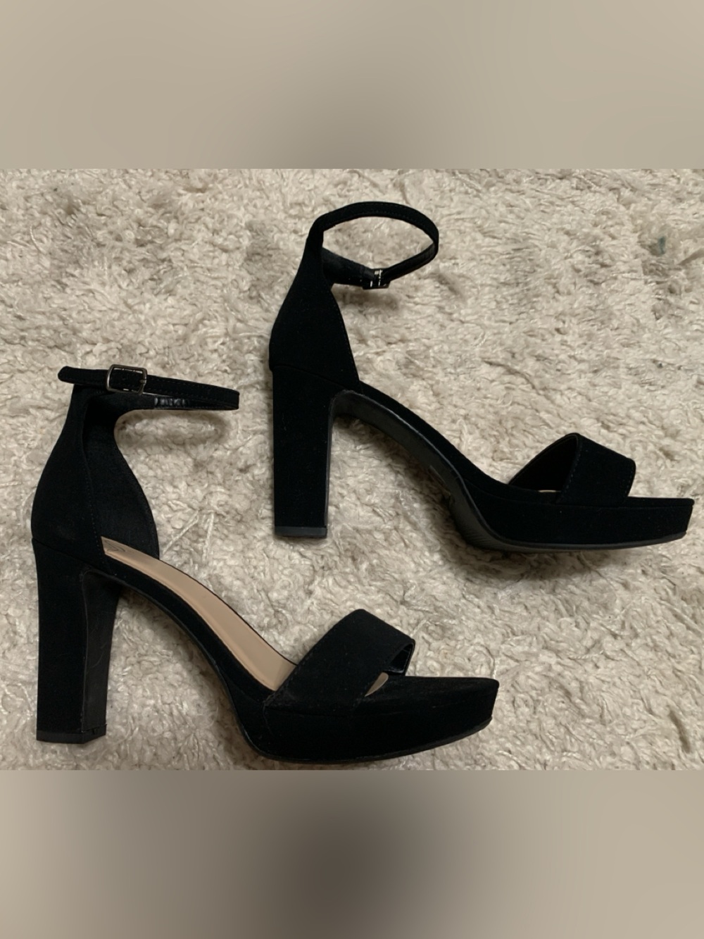 Heart in D Block Heel Sandals - Black Suede